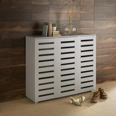 Home Source Oslo 3 Door Shoe Storage Cabinet Unit Grey DIY at B Q