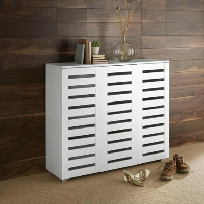 Home Source Oslo 3 Door Shoe Storage Cabinet Unit White