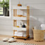 Home Source Oxford Bamboo 4 Tier White Utility Trolley Kitchen Bathroom Organiser Unit