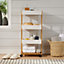 Home Source Oxford Bamboo 4 Tier White Utility Trolley Kitchen Bathroom Organiser Unit