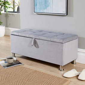Home Source Pewter Light Grey Padded Ottoman