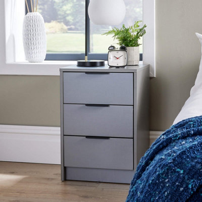 Home Source Phoenix 3 Drawer Bedside Storage Table Grey