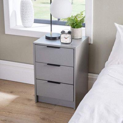 Home Source Phoenix 3 Drawer Bedside Storage Table Grey