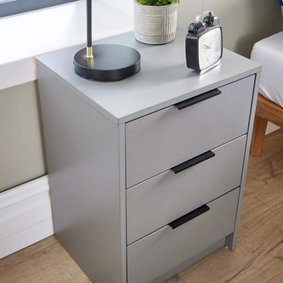 Home Source Phoenix 3 Drawer Bedside Storage Table Grey