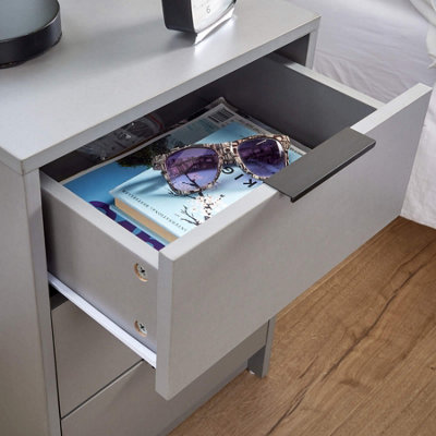 Home Source Phoenix 3 Drawer Bedside Storage Table Grey