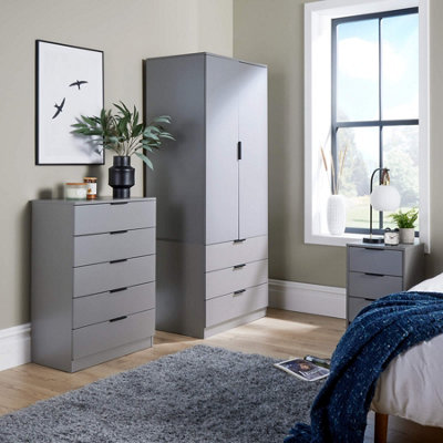Home Source Phoenix 3 Drawer Bedside Storage Table Grey