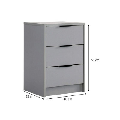 Home Source Phoenix 3 Drawer Bedside Storage Table Grey
