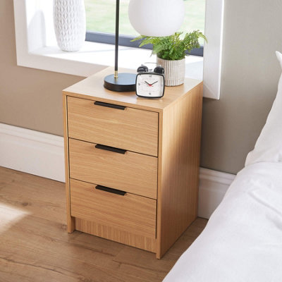 Home Source Phoenix 3 Drawer Bedside Storage Table Oak Effect