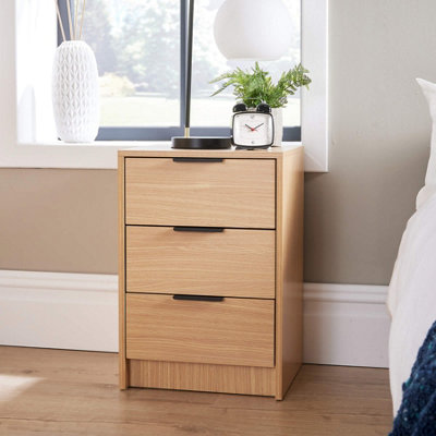 Home Source Phoenix 3 Drawer Bedside Storage Table Oak Effect