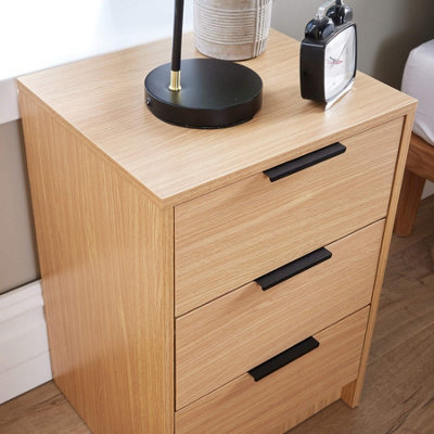 Home Source Phoenix 3 Drawer Bedside Storage Table Oak Effect