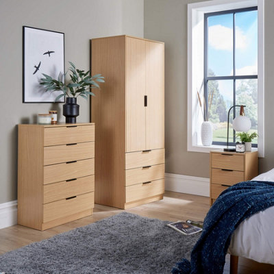 Home Source Phoenix 3 Drawer Bedside Storage Table Oak Effect