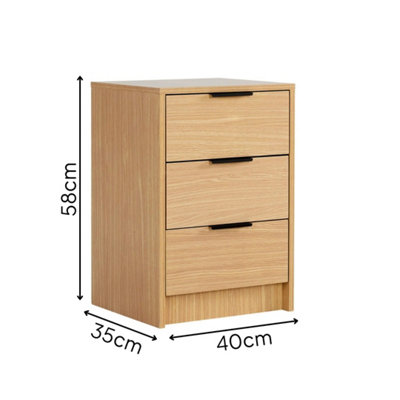 Home Source Phoenix 3 Drawer Bedside Storage Table Oak Effect