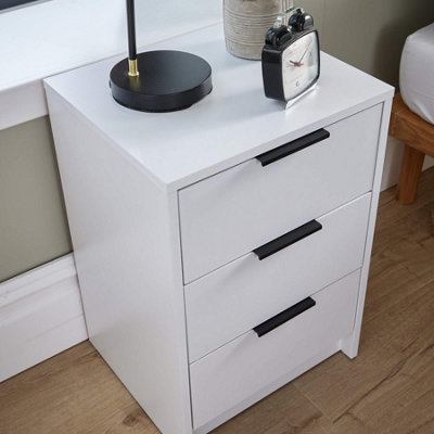 Home Source Phoenix 3 Drawer Bedside Storage Table White