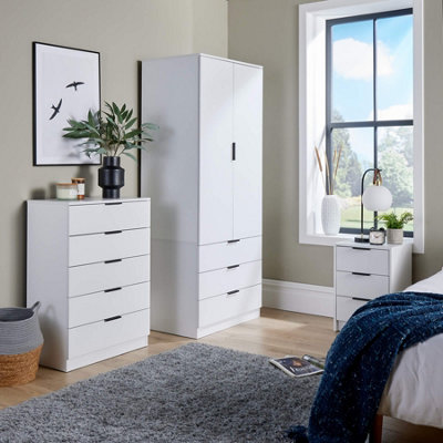 Home Source Phoenix 3 Drawer Bedside Storage Table White