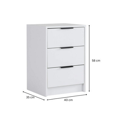Home Source Phoenix 3 Drawer Bedside Storage Table White