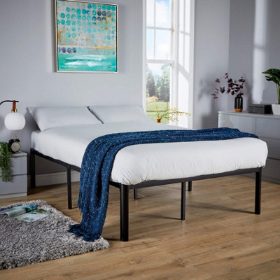 Home Source Podium Black Metal Platform 4ft 6 Double Bed Frame