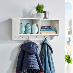 Home Source Polar Coat Towel Hook Storage Shelf White