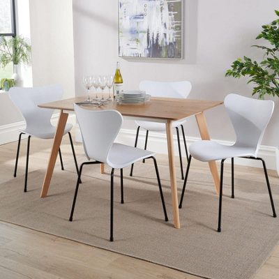 Home Source Rayna Dining Table and 4 White Penny Chairs
