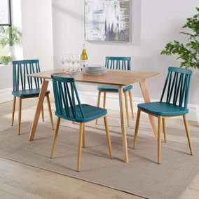 Home Source Rayna Table and 4 Teal Lucy Chairs