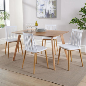 Home Source Rayna Table and 4 White Lucy Chairs