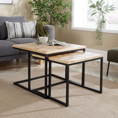 Home Source Reno Mango Wood and Metal Nest of 2 Square Tables