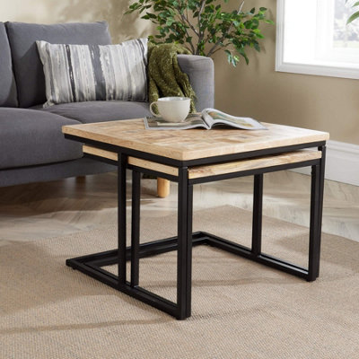 Home Source Reno Mango Wood and Metal Nest of 2 Square Tables