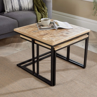 Home Source Reno Mango Wood and Metal Nest of 2 Square Tables