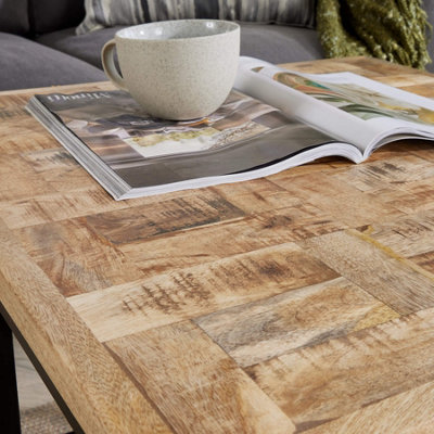 Home Source Reno Mango Wood and Metal Nest of 2 Square Tables
