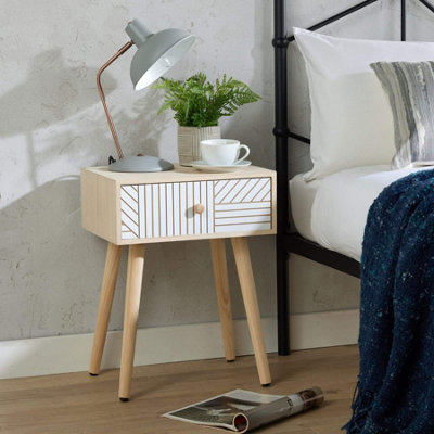 Home Source Romford 1 Drawer Natural and White Modern Bedside Table ...