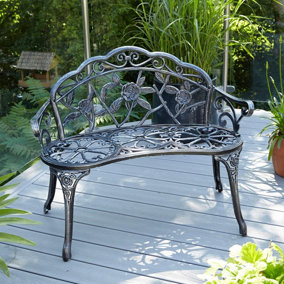 Home Source Rose Detail Outdoor Garden Bench Grey