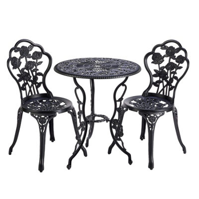 Home Source Rose Outdoor Garden Bistro Patio Set Black
