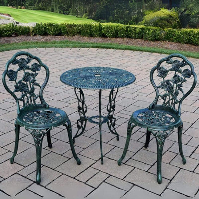 Home Source Rose Outdoor Garden Bistro Patio Set Green