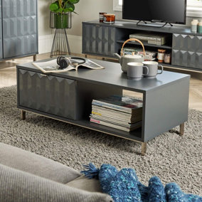 Home Source Siena 1 Drawer High Gloss Grey Geometric Living Room Coffee Table Storage Unit