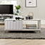 Home Source Siena 1 Drawer High Gloss White Geometric Living Room Coffee Table Storage Unit
