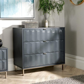 Home Source Siena 3 Drawer Grey High Gloss Bedroom Storage Chest Unit