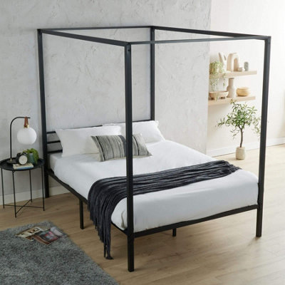 Home Source Sierra 5FT King 4 Poster Black Metal Canopy Bed Frame