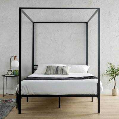 Home Source Sierra 5FT King 4 Poster Black Metal Canopy Bed Frame