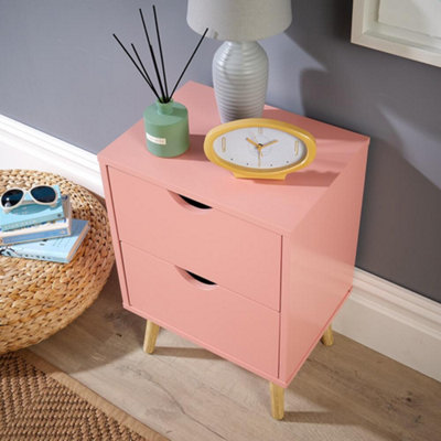 Home Source Skara 2 Drawer Bedside Table Unit Pink