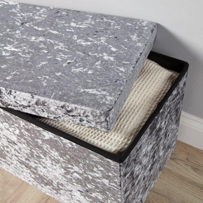 Home Source Sofia Crushed Velvet Folding Storage Ottoman Ice Grey