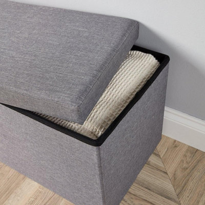 Home Source Sofia Extra Large Rectangular Folding Storage Box Ottoman Grey