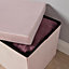 Home Source Sofia Velvet Square Folding Storage Ottoman Blush Pink