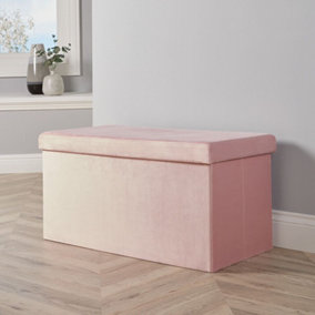Home Source Sofia Velvey Rectangular Folding Storage Ottoman Blush Pink