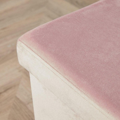 Home Source Sofia Velvey Rectangular Folding Storage Ottoman Blush Pink