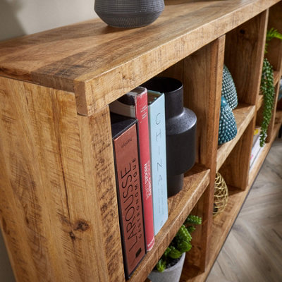 Home Source Stockton Mango Wood Wide 8 Shelf Bookcase