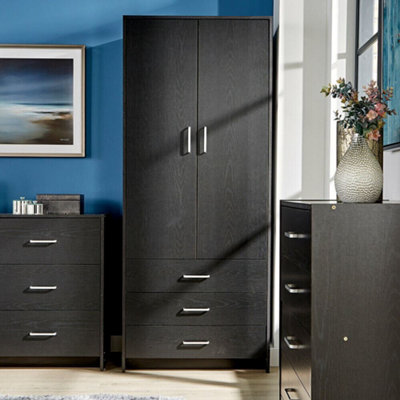 Home Source Stratford 2 Door 3 Drawer Bedroom Wardrobe Black