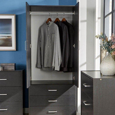 Black 2 door on sale wardrobe with drawers