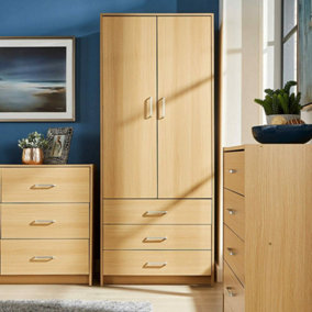 Home Source Stratford 2 Door 3 Drawer Bedroom Wardrobe Oak Effect