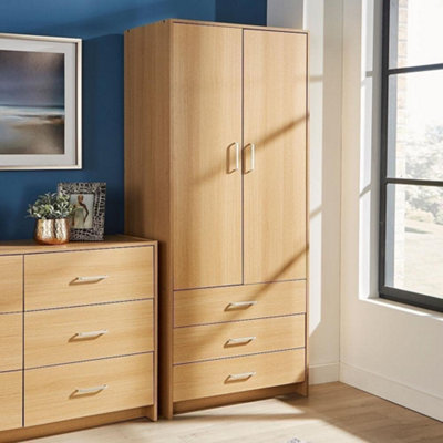 2枚セットThe ROOM10th AnniversaryOlive/Brown Home Source Stratford 2 Door 3 Drawer Bedroom Wardrobe Oak