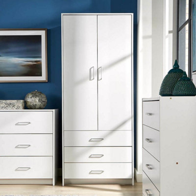 Home Source Stratford 2 Door 3 Drawer Bedroom Wardrobe White