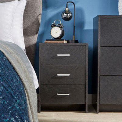 Black three drawer deals nightstand